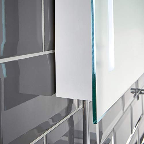 Pebble Grey™ Angelo Illuminated LED Bathroom Mirror with Shelf, Shaver Socket and Demister Pad | 450 x 600 | IP44 Rated | 10 Year Guarantee