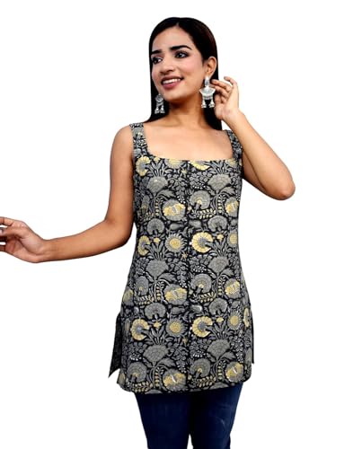 Image of JAIPUR HAND BLOCK Sleeveless Broad Neck Kurti Top S22SF