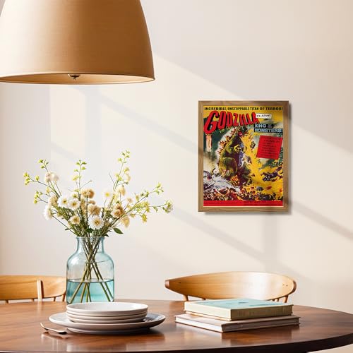 Image of Godzilla FRAMED - 8x10 Vintage Hollywood Horror Movie Poster Wall Art Print - Creepy Classic Scary Movie Home Decor Picture for Man Cave, Boys Bedroom, Teens Room - Gift for Men