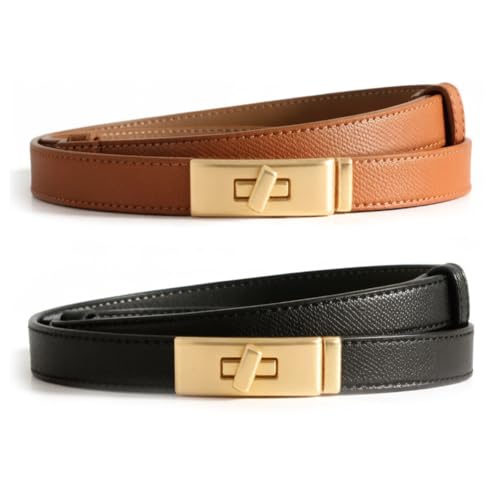 THALASIENE 2 PCS Damen Gürtel Set Hochwertige Ledergürtel für Damen Dupes Schmaler Skinny Belt mit Drehverschluss Verstellbare Taillengürtel für Kleider & Jeans