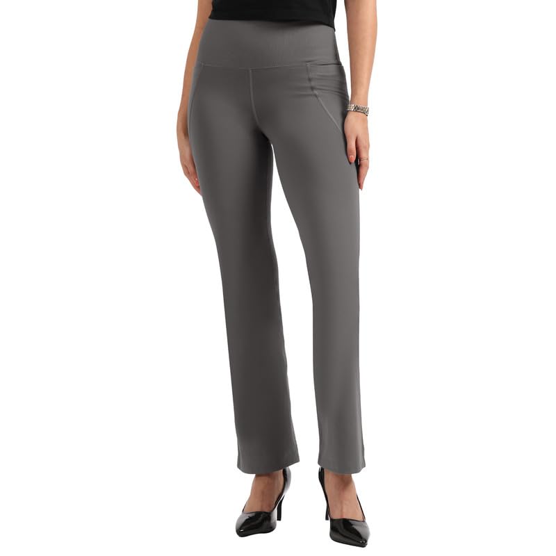 Image of Blissclub Ultimate Flare Pants for Women Above 5'5 ft Tall | Ribbed Waistband, 4 Pockets | High Waist Trousers and Formal Pants for Office wear