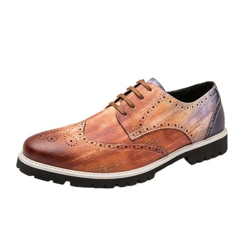 Men's Lace Up Vintage Colorful Round Toe Leather Casual Dress Shoes Low Cut Spring Autumn Fashion Footwear