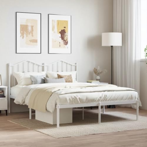 Bulliing Estructura de Cama de Metal con cabecero Base Cama cabecero Cama Bed Frame somier Blanca 150x200 cm - 373840