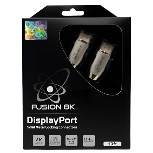 Fusion8K 8K DisplayPort Cable 1.4-10 Feet DP Cable 32.4Gbps | 4K@120Hz 8K@60Hz 2K@165Hz | Gold-Plated Locking Connectors, HDCP 2.2, HDR | Gaming Monitor Display Port Cord for PC, Graphics Card