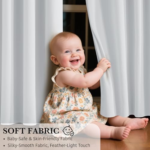 RYB HOME 100% Blackout White Short Curtains, Thermal Insulated Total Room Darkening Noise Reducing Curtains Tier for Cafe Kicthen Basement, 42 inches Wide by 36 inches Long
