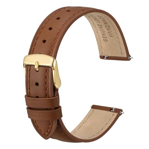 ANBEER 12mm Flat Thin Elegant Genuine Leather Watch Strap,Quick Release Replacement Watch Band,Brown with Gold Buckle