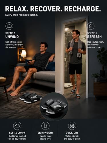 Image of Beach Pool Slides Sandals for Men,Bathroom Shower Shoes,Couple Slides Slippers Outdoor Indoor,Home House Slide Sandals