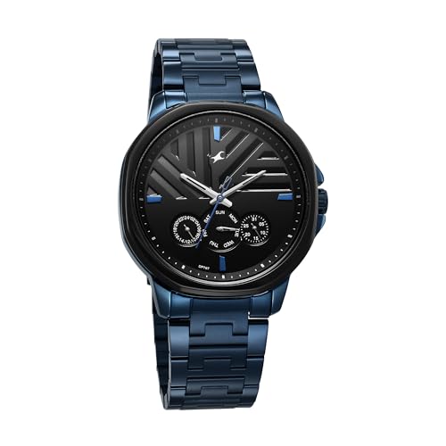 Image of Fastrack Fleek Quartz Multifunction Black Dial Blue Stainless Steel Strap Watch for Guys - NT3303KM03