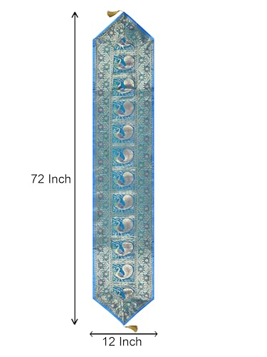 Image of Banarasi Brocade Zari Silk Table Runner Dinning & Centre Table Runner 177 By 30 CM (Turquoise, Peacock)