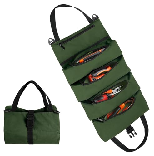 Image of SRZ Tool Kit Storage Organiser for Home Car Tool Bag, Gardening Accessories, Electrical Tools (5 Pockets, ONLY BAG NO TOOLS) (GREEN)