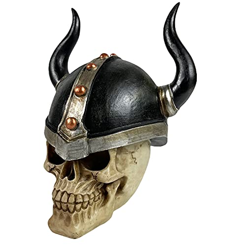 Urbalabs Nordic Helmet Viking Knight Warrior Steampunk Skull with Horns Skull Statue Skeleton Head Creepy Figurine Skull Gothic Decor Viking Decor Statue Goth Room Horror Decor