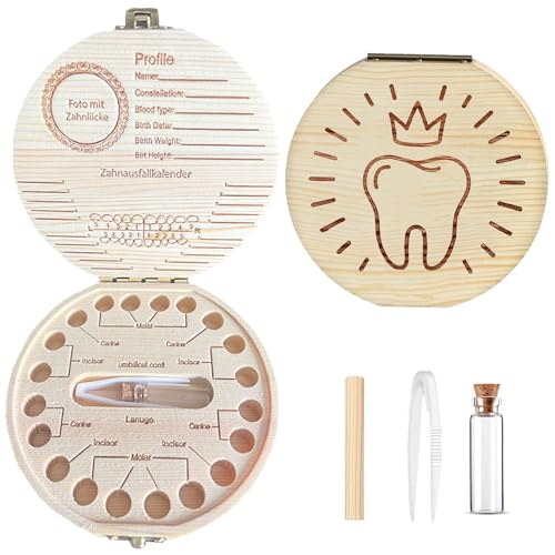 BABYZOCO Caja de Dientes Unisex para Guardar Dientes de Leche, Madera, 12 cm x 2.8 cm, Incluye Pinza y Bote