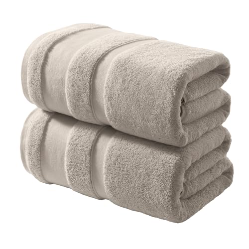 REDKISS 100% Cotton Bath Towels Set of 2, Extra Large Bath Sheets 35 X 70 Inches, 800G, Quick Dry, Ultra Soft & Super Absorbent Bathroom Towel Sets for Bathroom, Gym, Spa, Pool & Hotel, Camel