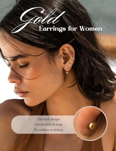 BESTEEL 12 Pairs Hypoallergenic Flat Back Earrings for Women - 14K Gold Stainless Surgical Steel Cartilage Earring Stacks Set Small Tragus Conch Daith Helix Piercing Jewelry Dangle Stud Hoops Silver3
