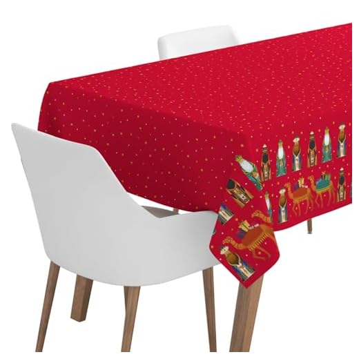 PARTYLOSOPHY 1 Unidad - Rollo Mantel de 120 x 500 cm Color Rojo con Estampado de Reyes Magos. Rollo Mantel Papel Navidad, Mesa Navidad, Decoración Navidad, Mesa Decoración Navidad.