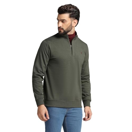 Image of Blackberrys High Neck Green Melange Solid Sweat-Shirt - Pipper
