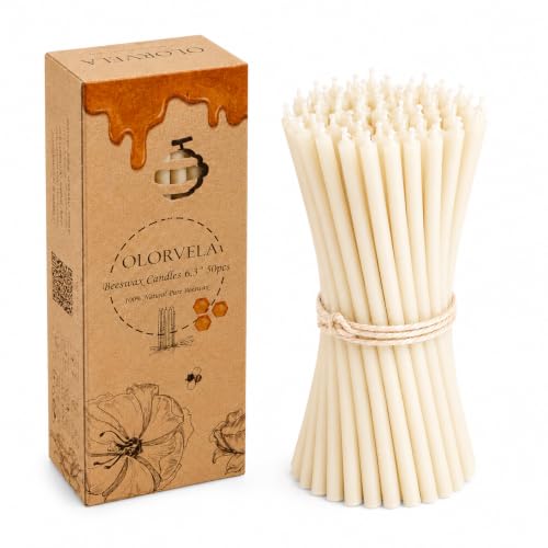 50 Pack White Beeswax Thin Taper Candles 6.3 Inch 30 Min Burn