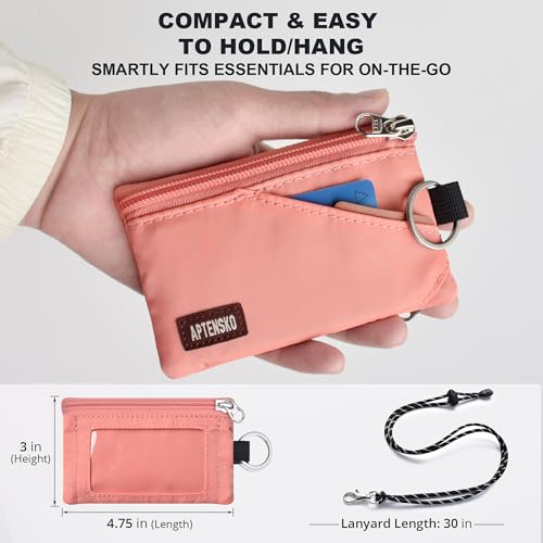 Image of RFID Blocking Travel Wallet with Adjustable Lanyard, Small Nylon Zipper Pouch and Badge Holder for ID, Credit Cards, Cash, Keys, Commuters (Coral Blush)