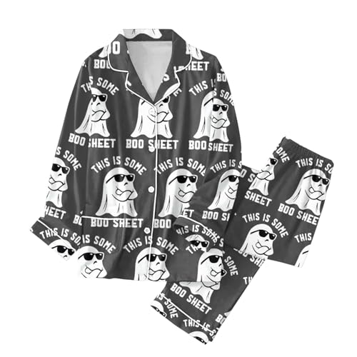 Ropa de dormir para mujer, estampado de moda, cuello de solapa, camisa de manga larga y pantalones, conjunto de pijama, ropa de dormir, 04# Azul marino, XL
