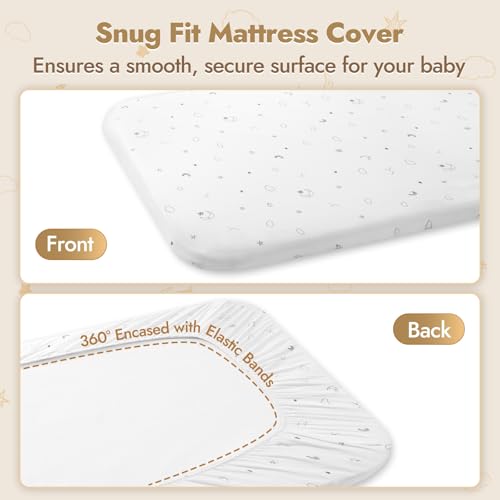 Image of Papablic Bassinet Sheets 2 Pack for 2 in 1 Breathable Mesh Baby Bassinet, 33 inch x 21.6 inch Baby Bassinet Sheets, 100% Cotton Bedside Bassinet Sheets, Soft Breathable Bassinet Mattress Sheets, Grey