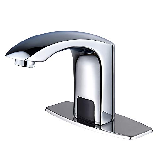 HALO Automatic Commercial Sensor Touchless Bathroom Faucet with Hole Cover Deck Plate Motion Activated Grifo Hands Free Vessel Sink Robinet with Control Box Chrome
