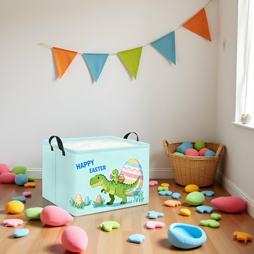 Image of Rectangular Easter Basket for Home Kitchen Baby Girls Basket Cute Storage Bin Organizer Shelf Book Room Decor(Cute Dinosaur)