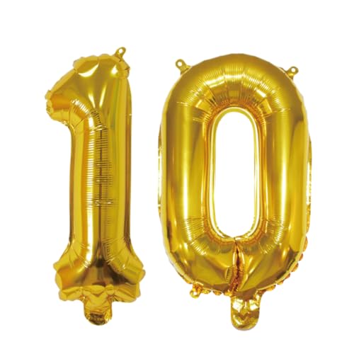 Image of Number 10 Balloon Foil Mylar Balloons for Birthday Party Decoration (Gold, 16 Inch)