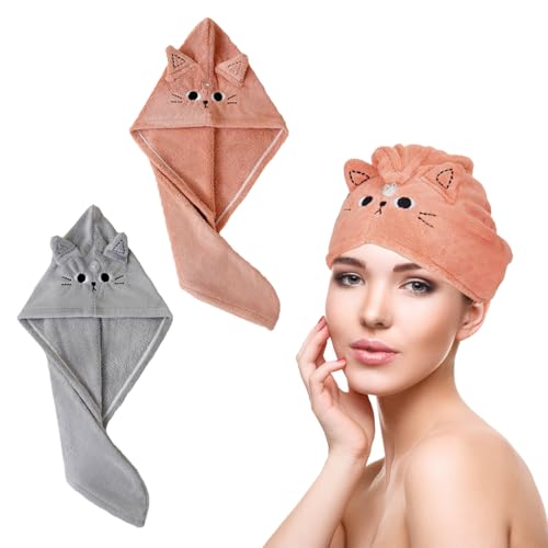 QSZHSL 2 Pcs Toalla para el Cabello, Toalla Microfibra Pelo, Toalla Turbante Seca Pelo, Gorro de Pelo Seco para Mujeres, Súper Absorbente Turbante Anti-frizz Twist Tapas de Pelo Seco para Baño (2 Pcs)
