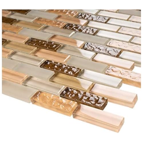 Tenedos Mini Brick Mix Glass Mosaic Tile – Beige and