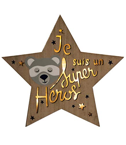Atmosphera - Déco Lumineuse Etoile en Bois avec LED H 27.5 cm Douceur Lunaire