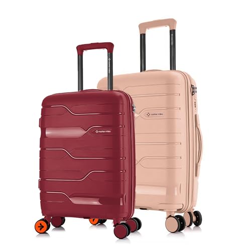 Image of Nasher Miles Paris Hard-Sided Polypropylene Luggage Set of 2 | 55cm & 65cm | 8 Wheels Double Spinner Small & Medium Trolley Bag for Travel | Suitcase (Maroon & Peach)