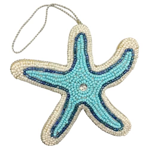 Zari - Adorno navideño de estrella de mar con cuentas, bordado Zardozi, bolsa de regalo, fabricado en la India