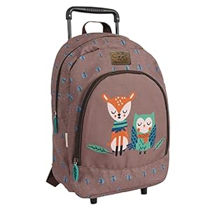 PERLETTI Ökologischer Kinderrucksack mit Rollen und Waldtieren - Kinder Trolley aus Recyceltem Kunststoff mit Rädern - Kindergarten Schulranzen Trolleytasche - 36x25x15 cm Eco (Rehkitz und Eule)