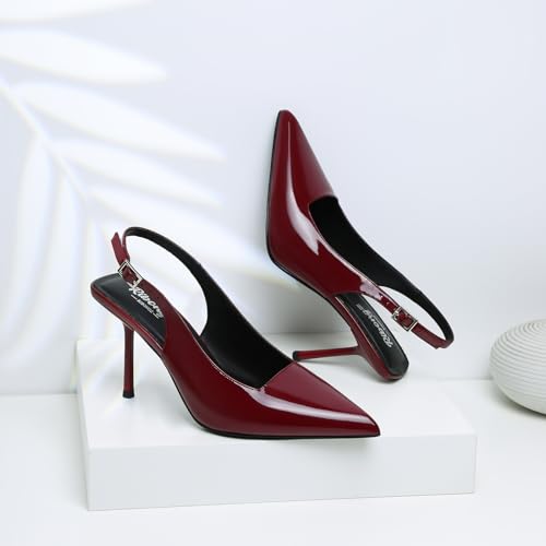 Image of RIBONGZ Sexy Slingback Pumps Elegant Dressy Heels for Women Closed Toe Pointy High Heels Wedding Bride Prom Party Evening Shoes