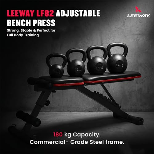Image of Leeway LF82 Bench Press for Home Gym Setup| Multipurpose Adjustable Gym Bench | 8-Level Incline Decline Flat Table | Foldable Workout Chair Equipment for Exercise (Black, Bench LF82, 1)