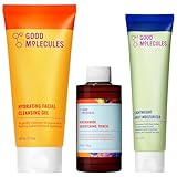 Good Molecules Cleanse, Tone & Moisturize Skincare Set – Hydrating Facial Cleansing Gel (200ml), Niacinamide Brightening Toner (120ml) & Lightweight Daily Moisturizer (100ml)
