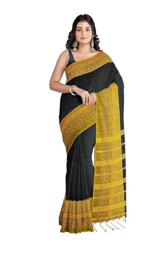 Image of eC ESHA'S COLLECTION Women's Cotton Blend Begumpuri Handloom Saree With Unstitched Running Blouse Piece