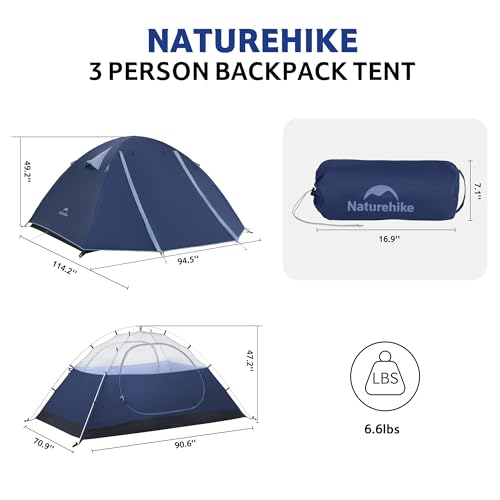 Image of Naturehike Bleik-B 2 Person 3 Person Tent, Lightweight Backpacking Tents for Camping, Double Layer Waterproof Camping Tent