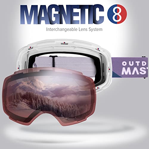 Image of OutdoorMaster Ski Goggles PRO - Frameless, Interchangeable Lens 100% UV400 Protection Snow Goggles for Men & Women (Whiteframe Pinklens VLT28%)