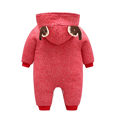 Baby Hooded Romper Kerst Herten Uit Één Stuk Winter Jumpsuit Drie-Lagen Gewatteerde Katoen Plus Fluwelen Jumpsuit Baby Snowsuit,Red,73cm - Afbeelding 3