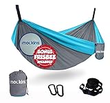 Mockins Gray & Blue Single Camping Hammock with Adjustable Tree Straps & Frisbee | Portable &...