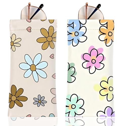 Image of Anikathy 2Pcs Sunglass Eyeglass Glasses Case Soft PU Leather with Cleaning Cloth Portable Glasses Pouch Bag for Men Women