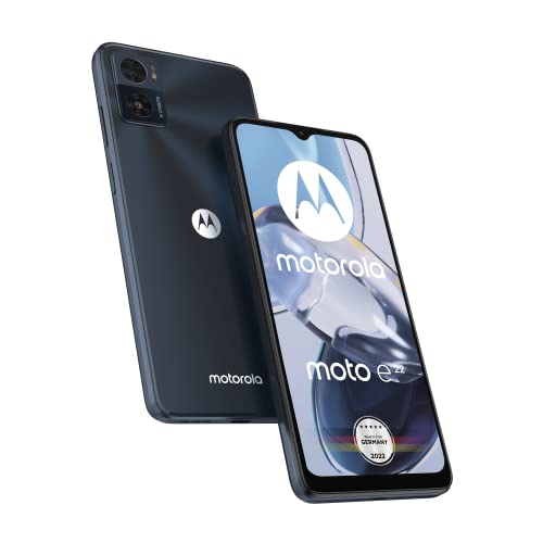Motorola Moto e22 Smartphone (6,5"-HD+-Display, 16-MP-Kamera, 3/32 GB, 4020 mAh, Android 12), Astro Black + KFZ-Adapter [Exklusiv bei Amazon]