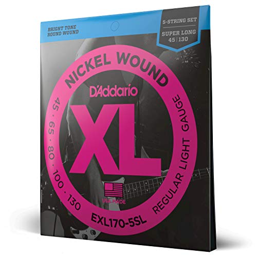 D'Addario Cuerdas Bajo - Cuerdas Bajo Electrico Cuerdas - EXL170-5SL - Light, 45-130 (5-String) - Escala...