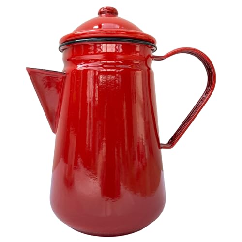 Elegant Traditional Red Enamel Coffee Pot – 1.5 Pint Capacity,