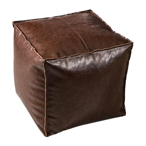 Pouf carré en cuir synthétique marron comme repose-pieds de salon - 2