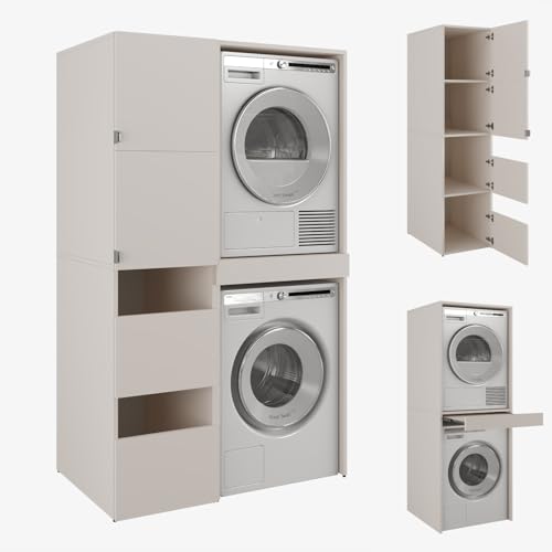 PLATAN ROOM Armoire haute pour salle de bain pour machine à laver et sèche-linge - Meuble pour machine à laver et sèche-linge - Étagère de surélévation...