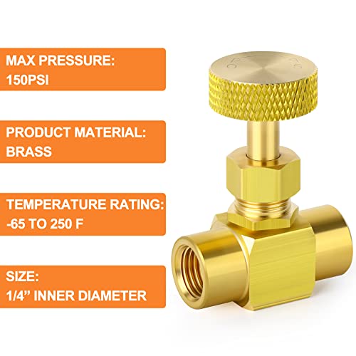 Gasher Brass Replacement Control Needle Valve 1/4" Female Npt X 1/4" Female Npt 4Pcs #TOP5