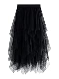 YILEEGOO Falda de tul de cintura alta con capas de malla de ballet de baile de fin de curso de fiesta de tul tutú de una línea de falda midi, Negro, Talla única