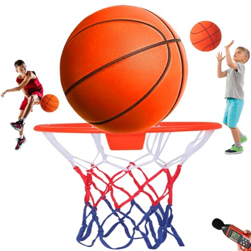 Silent Basketball with Hoop Size 7 (29.5') &ndash; Grooved Airless Indoor Basketball for Quiet Dribbling...
